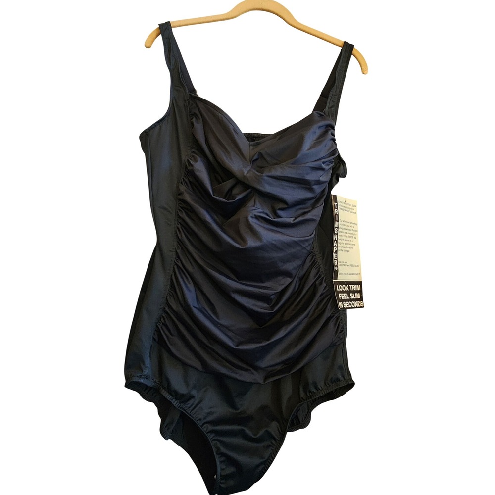 Trimshaper Swimsuit Women 20W Black New With Tags One Piece Ruched Tummy Control